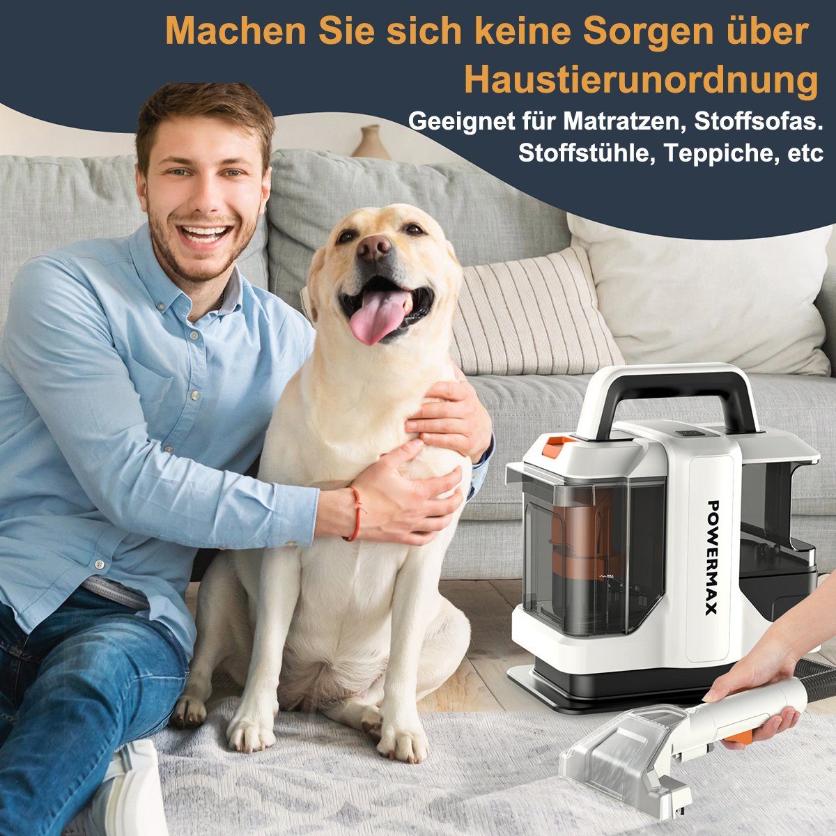 Welikera Teppichreinigungsgerät Waschsauger 450W, mit 2 Size Bürstenkopf & 2 Wassertanks