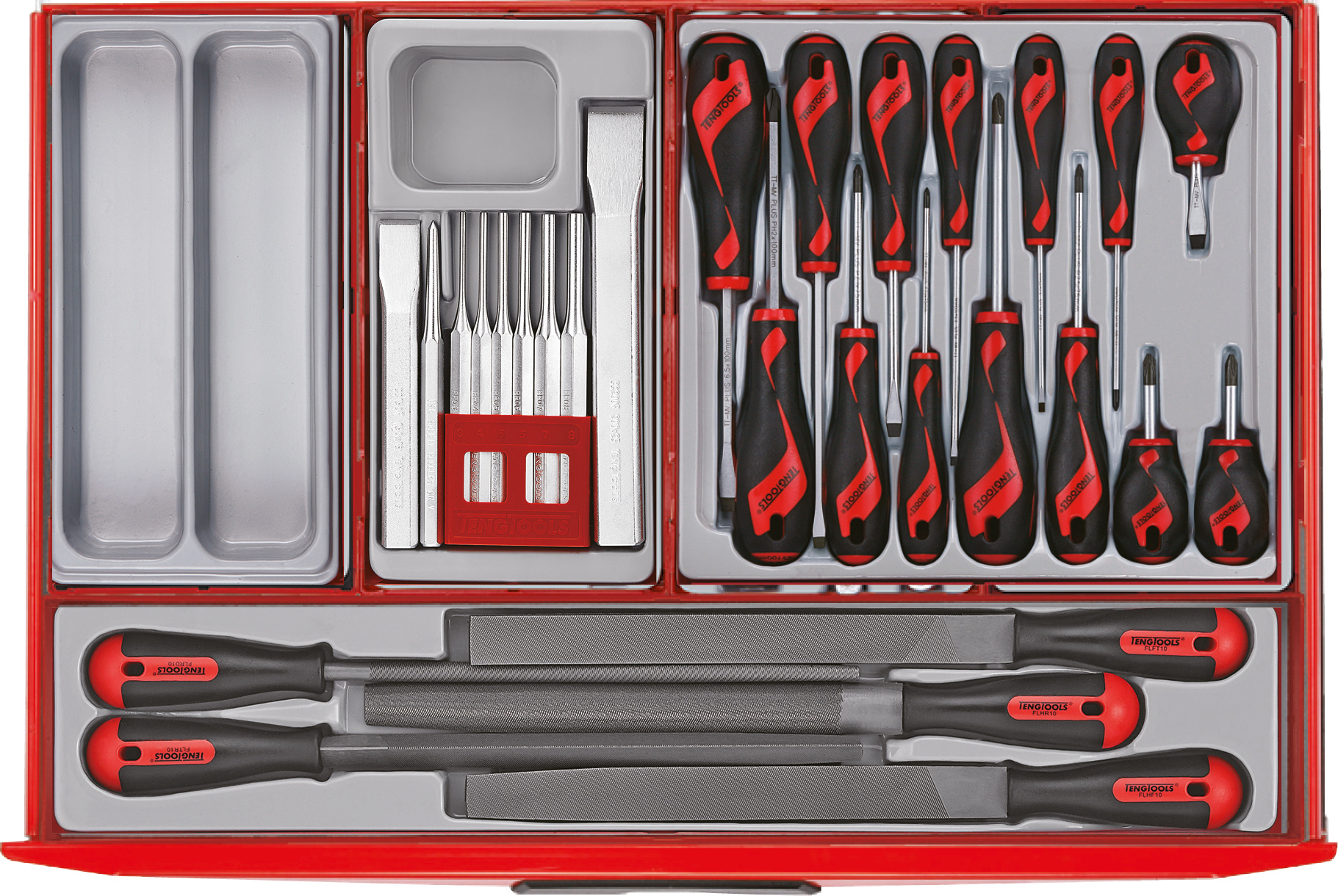 Carrello portautensili Teng Tools 122390195 TCMM498N10 rosso, mini set completo con 10 cassetti