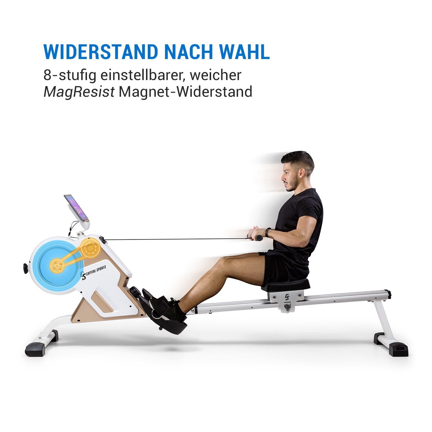 Capital Sports Rudermaschine Stream M1 Magnetrudergerät 105cm LC-Display 8 Stufen Aluminium, Rudergerät für Zuhause Sport Rowing Machine Fitnessgerät Sportgerät Trainingsgerät