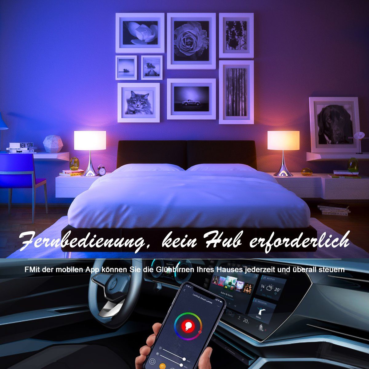 LETGOSPT Smart Lampe, alexa lampe E27, Energie sparen, Mehrfarbrige dimmbare Smarte Lampe, dimmbare smarte WLAN Glühbirne mit Alexa Echo, Google Home