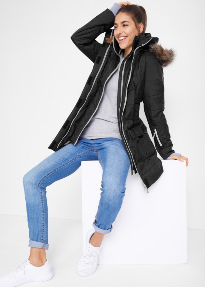 Funktions-Longjacke in 2-in-1-Optik, gesteppt