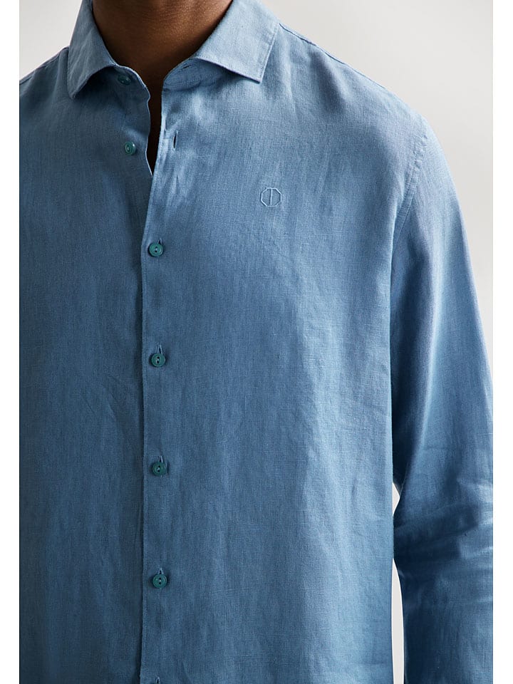 DSTREZZED Leinen-Hemd in Blau günstig kaufen