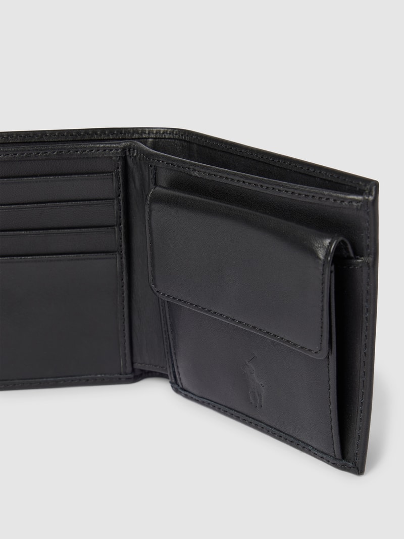 Portemonnaie aus Rindsleder mit Label-Print in schwarz