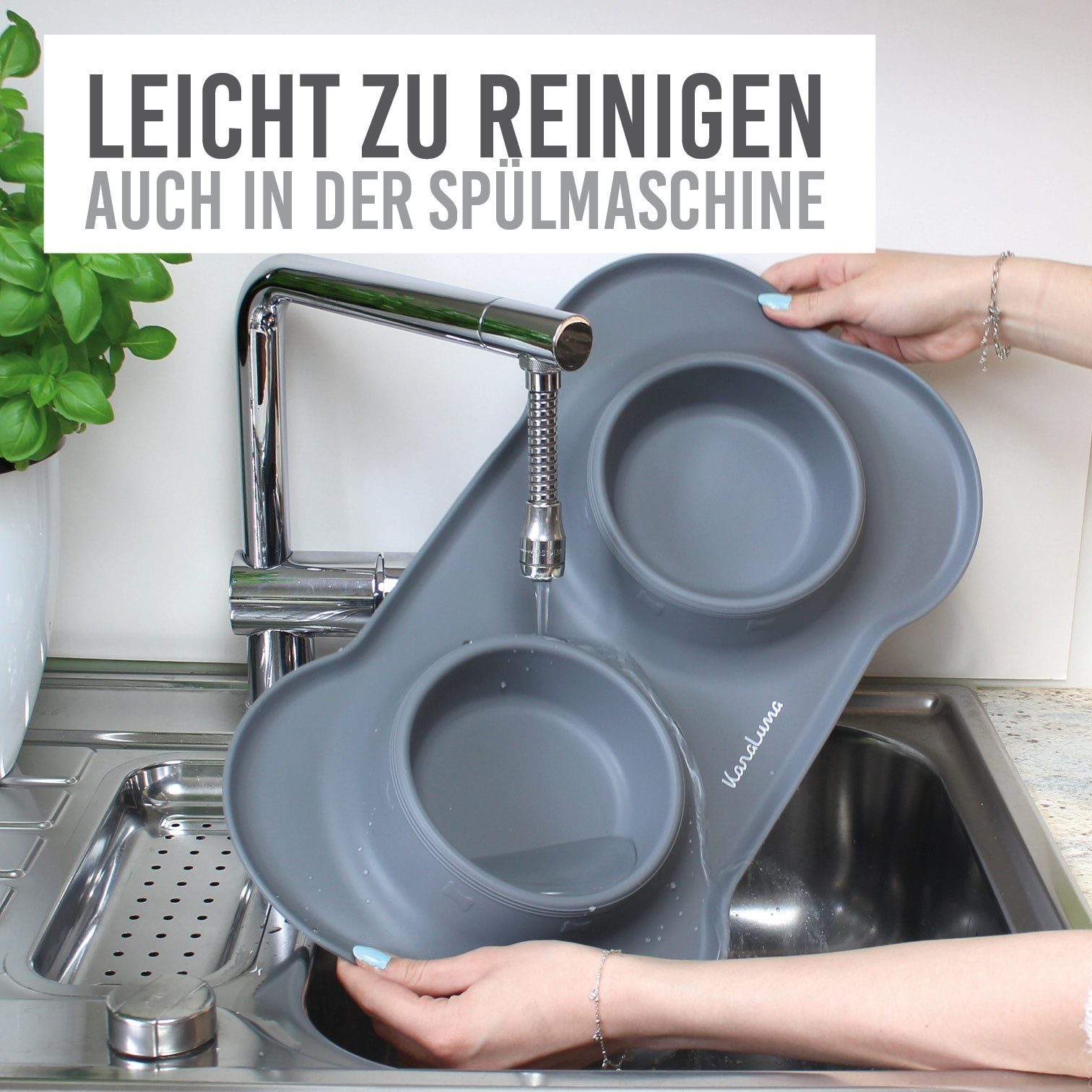 KaraLuna Futternapf Silikon Napfunterlage mit Edelstahl Näpfen I Hundenapf Katzennapf, Edelstahl