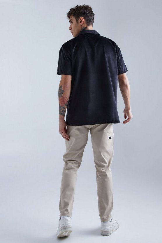 Kurzärmliges Oversize Velour-Hemd