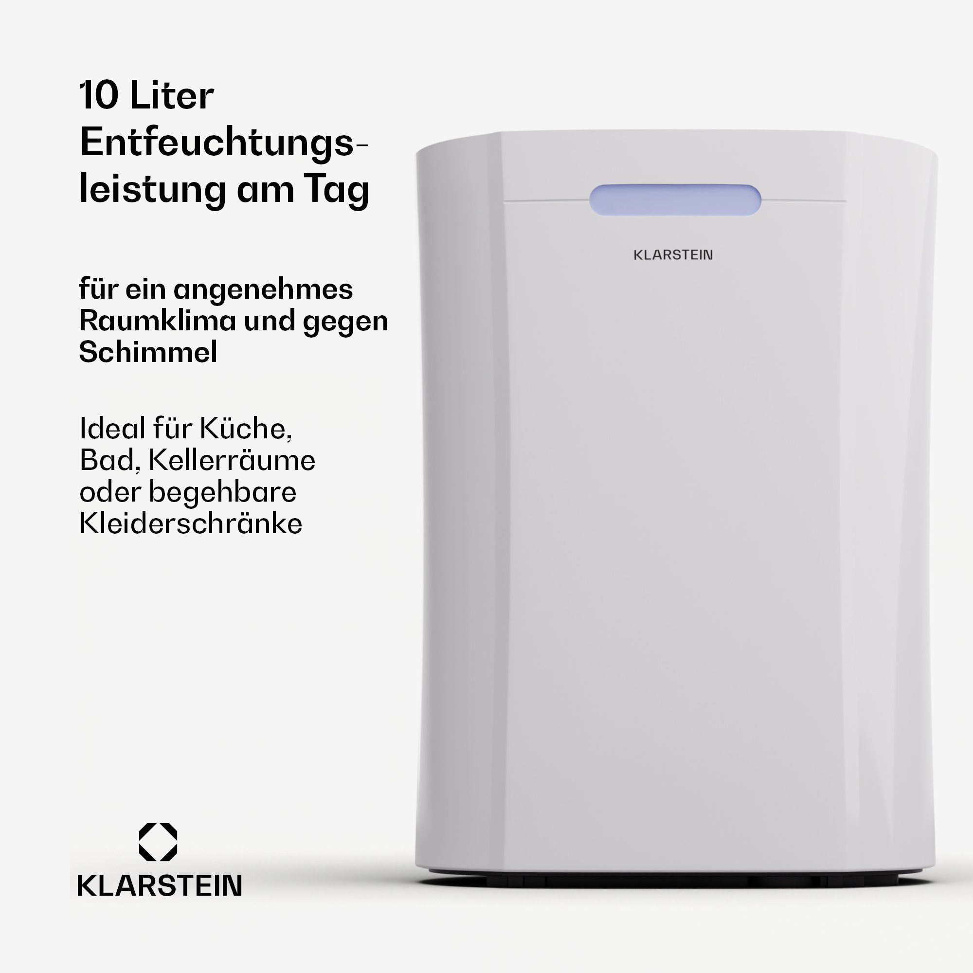 Klarstein Luftentfeuchter AeroDry 10 Luftentfeuchter, elektrisch 165W 10l/d 2,5 L Wasser Tank