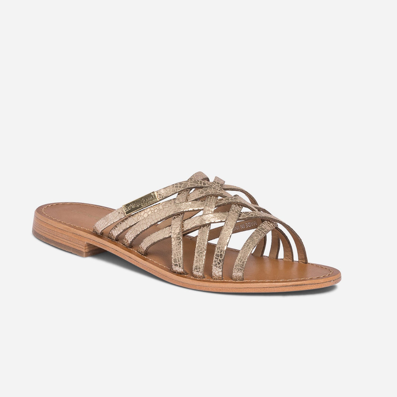 Mule LES TROPEZIENNES par M.Belarbi dorée en cuir à brides croisées