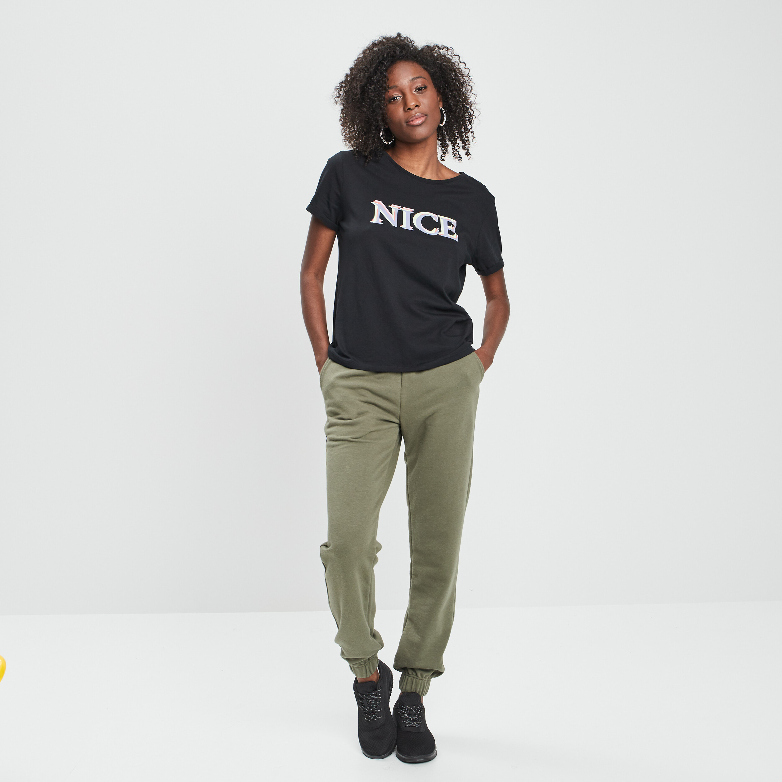 Pantalon jogging slim taille élastiquée vert kaki femme | La Halle
