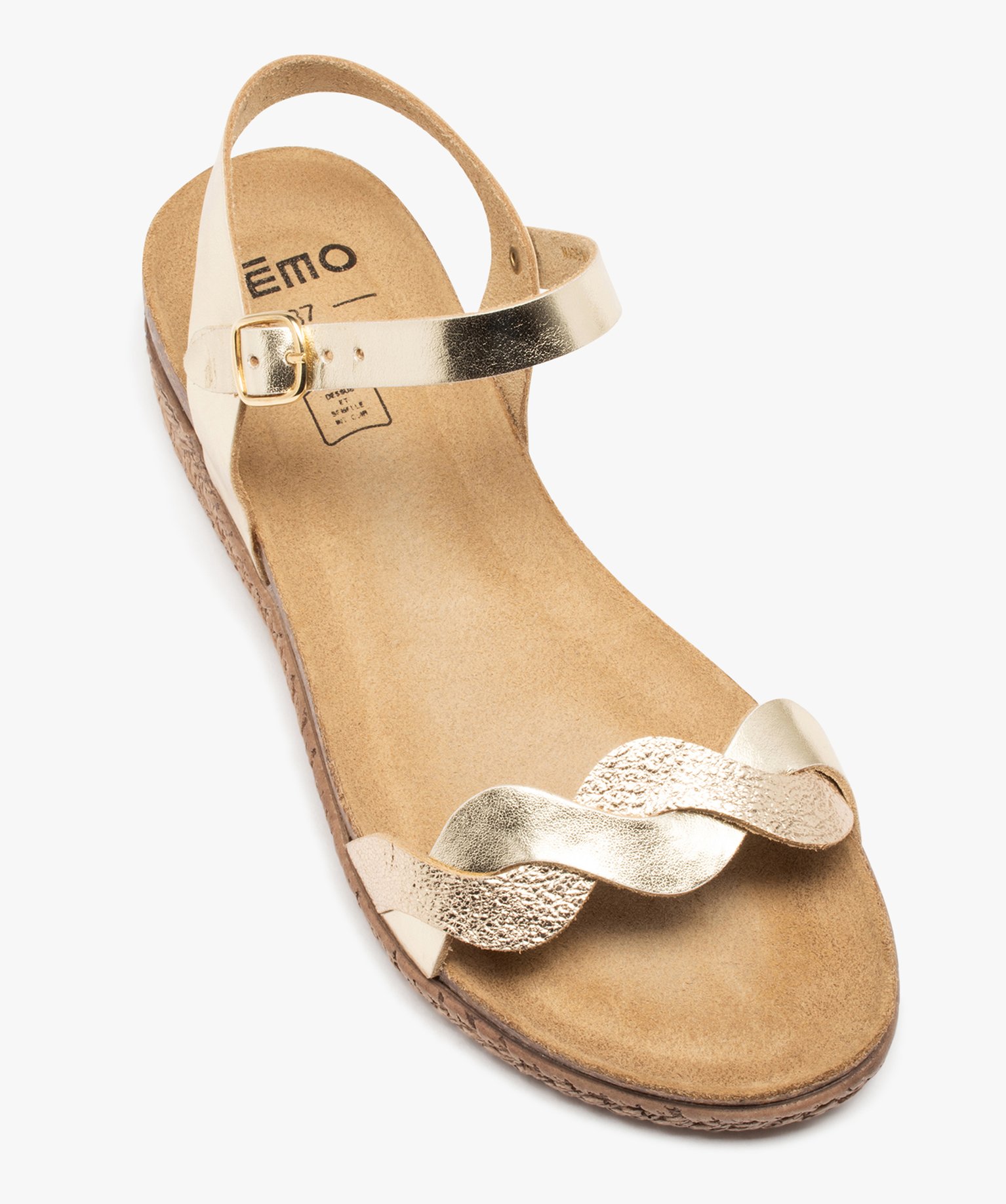 Sandales femmes compensées à brides fantaisie en cuir or | GEMO