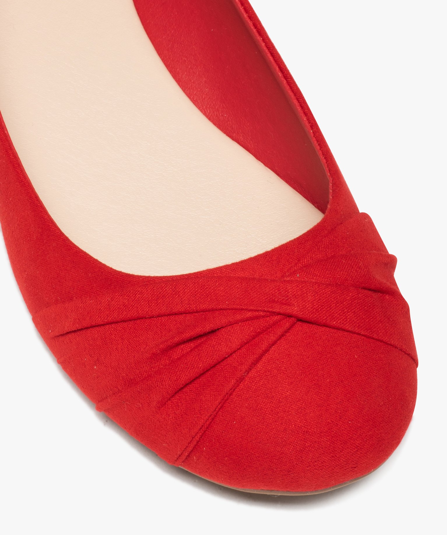 Ballerines femme en suédine unie avec bout drapé rouge | GEMO