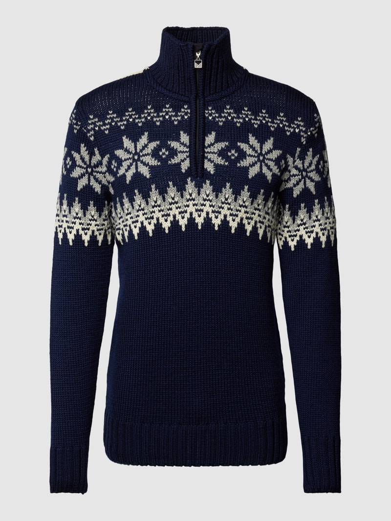 Strickpullover mit Stehkragen Modell 'Myking' in marineblau