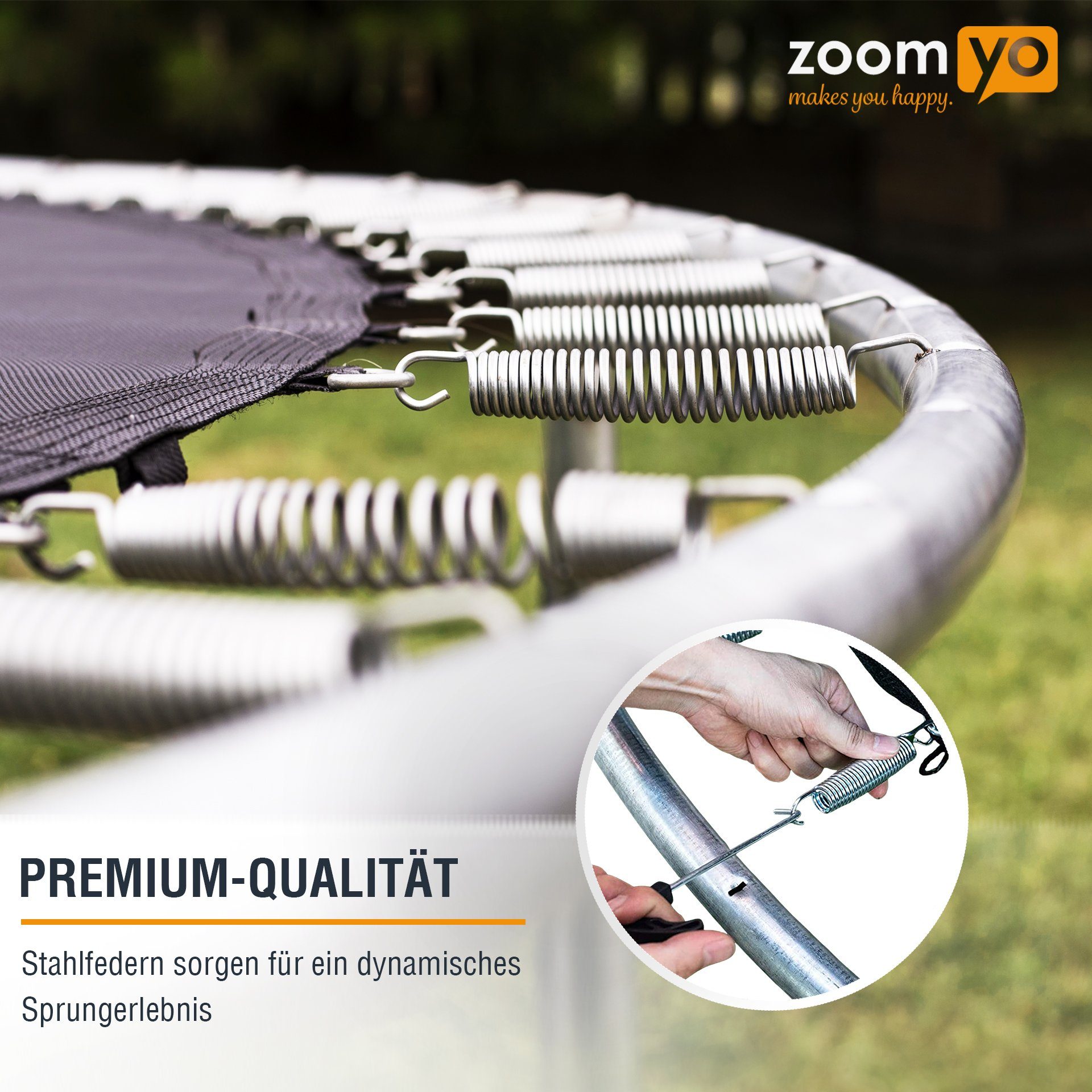 Zoomyo Gartentrampolin Garten-Trampolin Lotus, 4 Größen, rund, viele Sicherheitsfeatures, Ø 244 cm, Outdoor-Trampolin aus hochwertigen Materialien