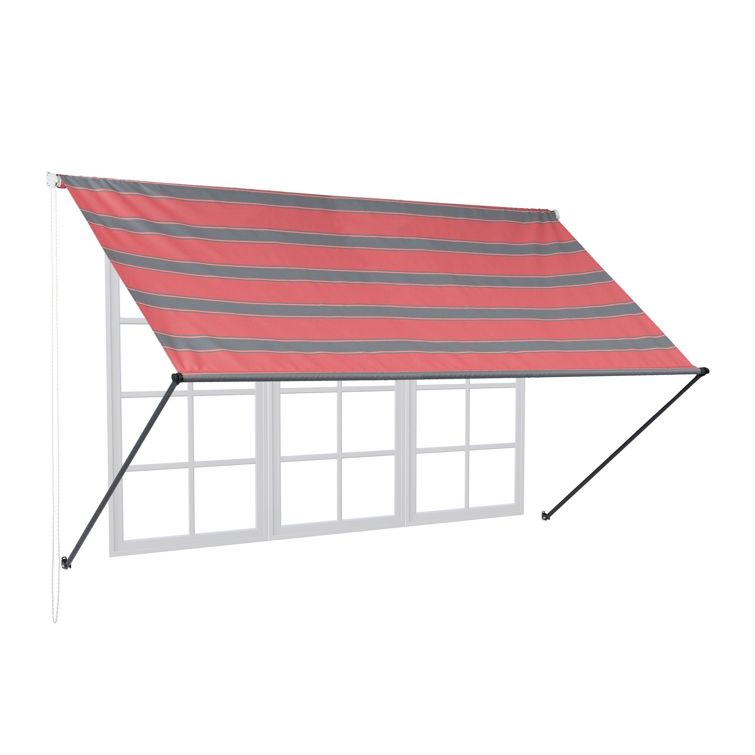 relaxdays Markise Fallarmmarkise in Grau-Rot 250 x 120 cm