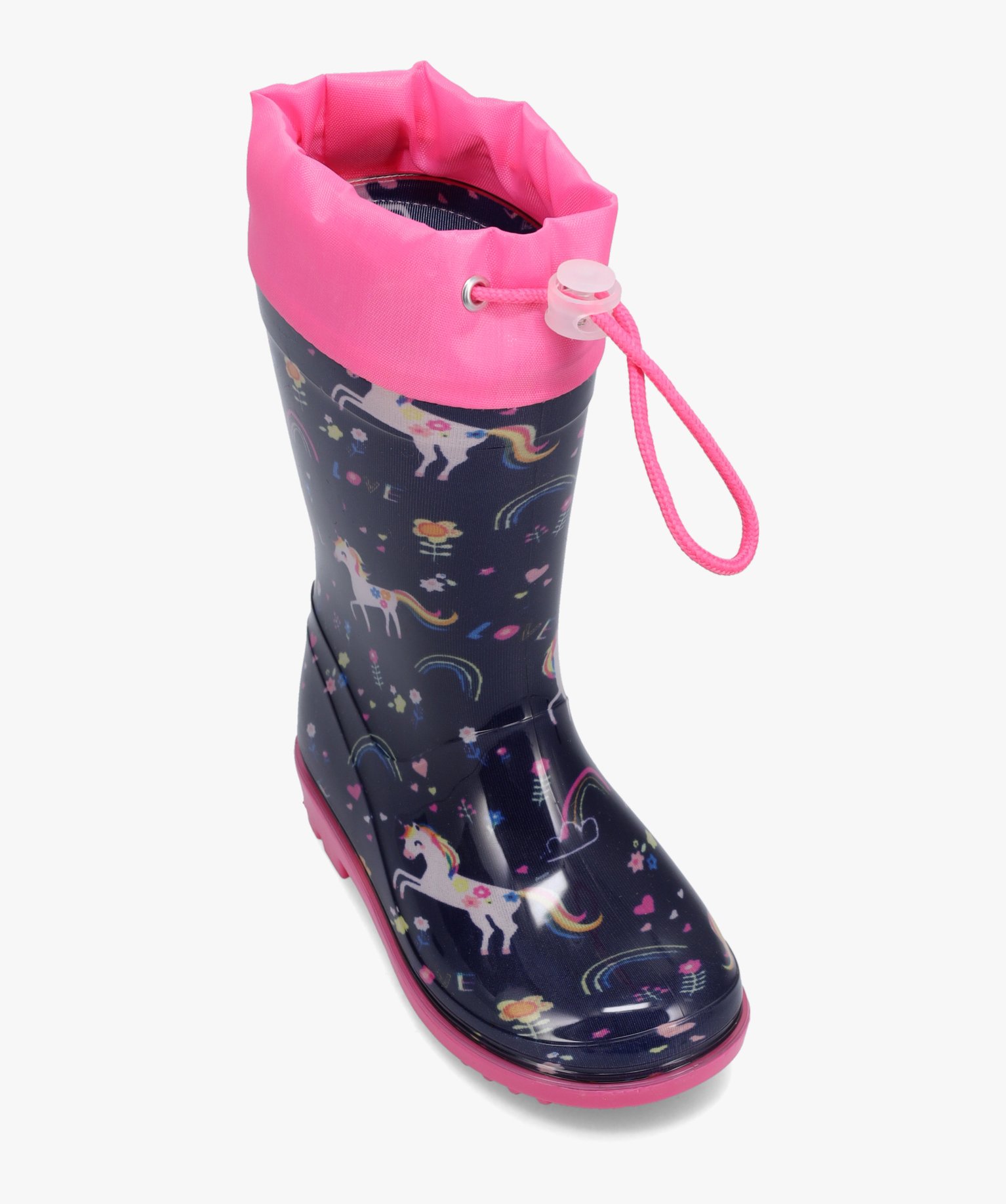 Bottes de pluie fille imprimées licorne à col ajustable marine | GEMO