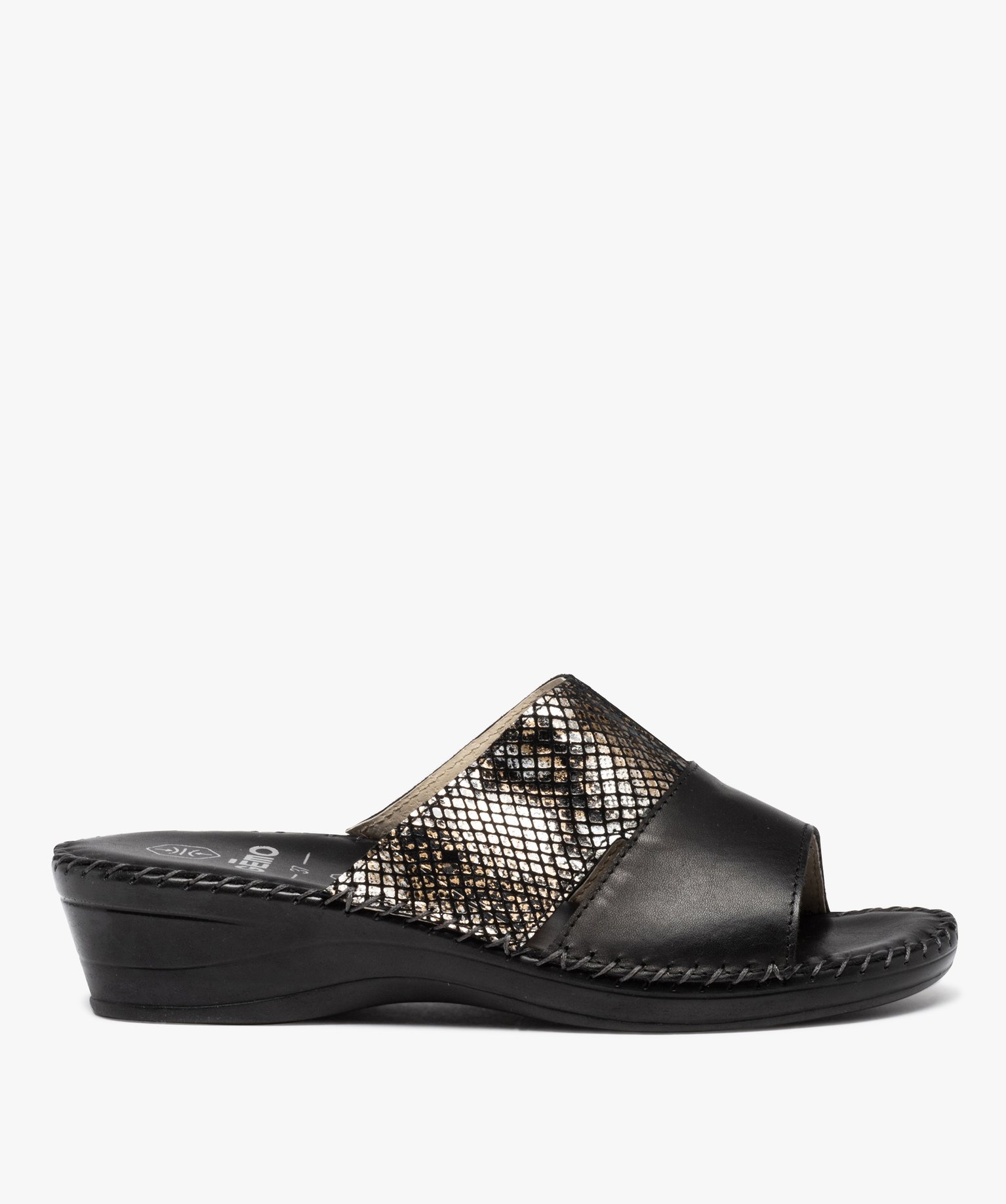 Mules femme confort compensées à brides en cuir noir | GEMO