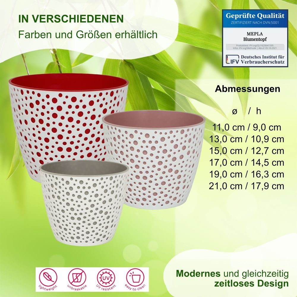 Heimwerkercenter Übertopf MePla - 2 Stück Übertopf VERO - wetterfestes Pflanzgefäß - UV-beständiger Blumenkübel - Pflanzentopf - Kübel - ø11 cm - weiss/pink