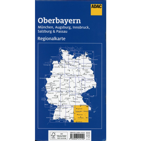 ADAC Regionalkarte Blatt 16 Oberbayern,  München, Augsburg, Innsbruck - Straßenkarte