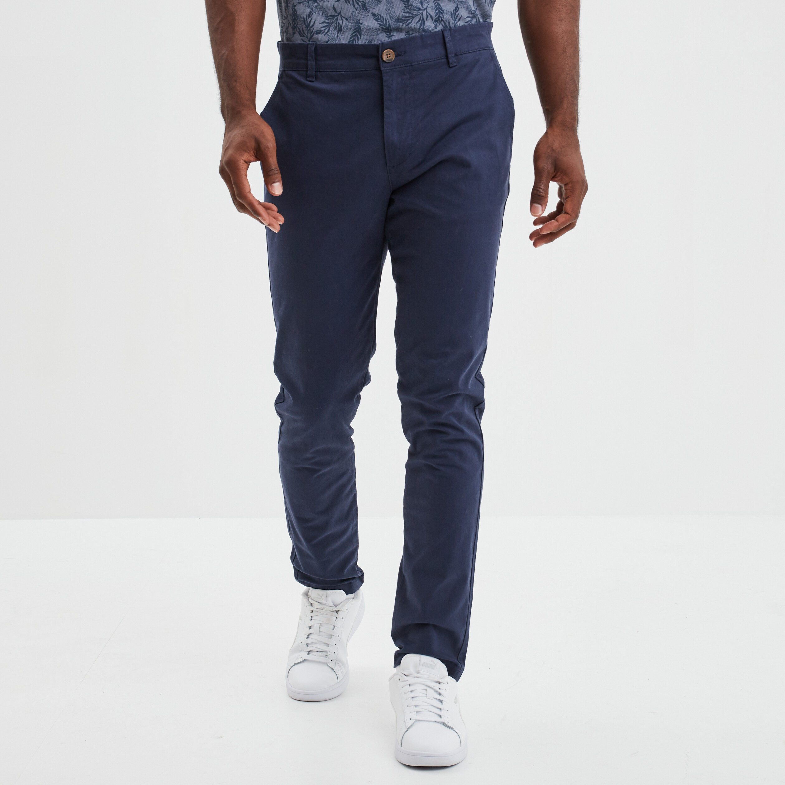 Pantalon chino slim coton bleu marine homme | La Halle