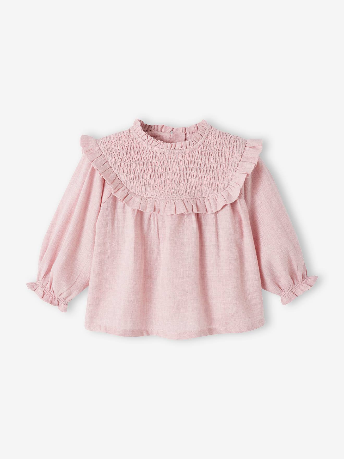 Blouse à smocks bébé et son bandeau assorti lilas