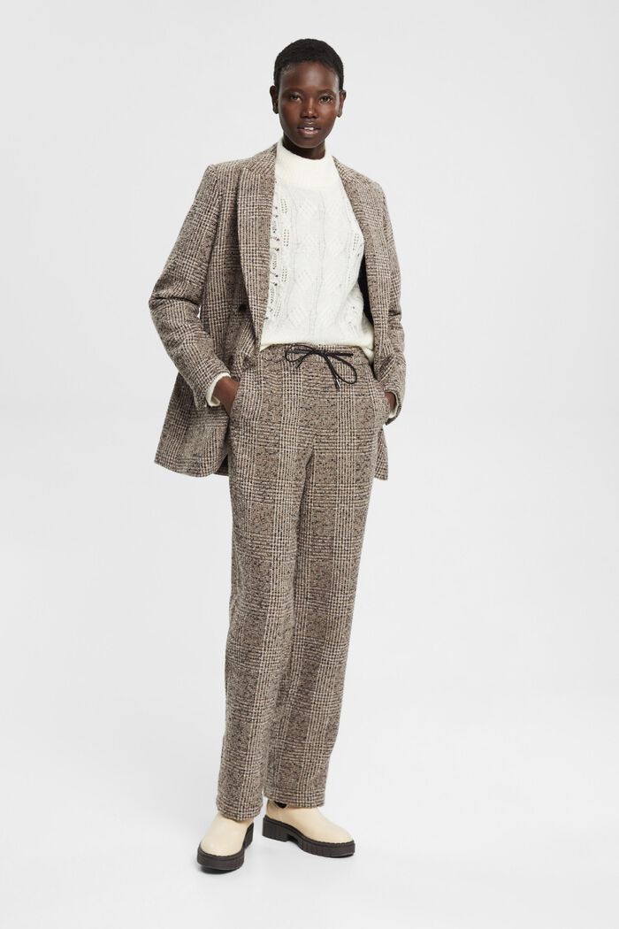 Bouclé-Blazer mit Karomuster aus Wollmix