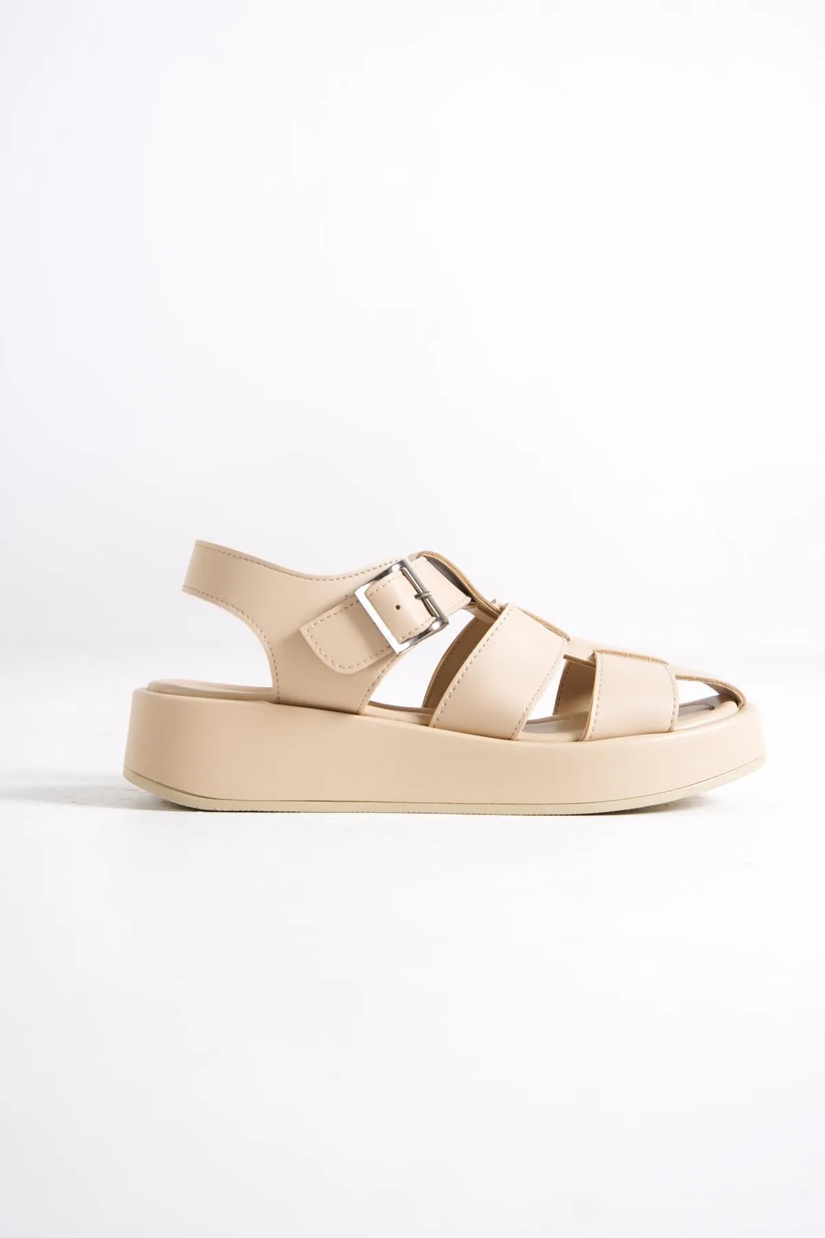 Capone Outfitters  Capone Gladiator Riemchen-Keilabsatz Beige Damen-Flatform-Sandalen