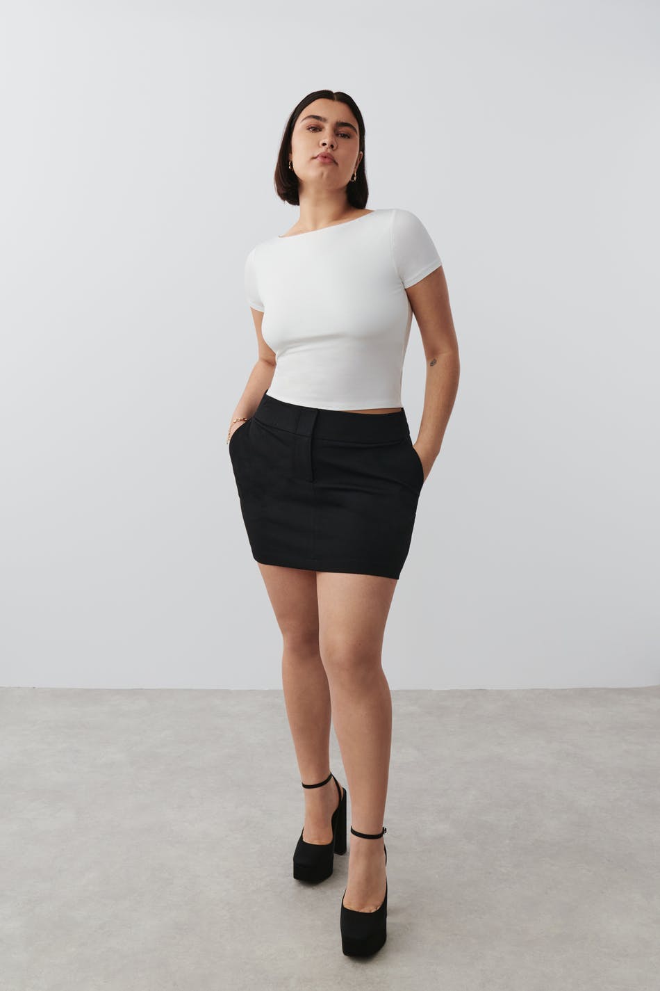 Soft touch cropped boatneck top