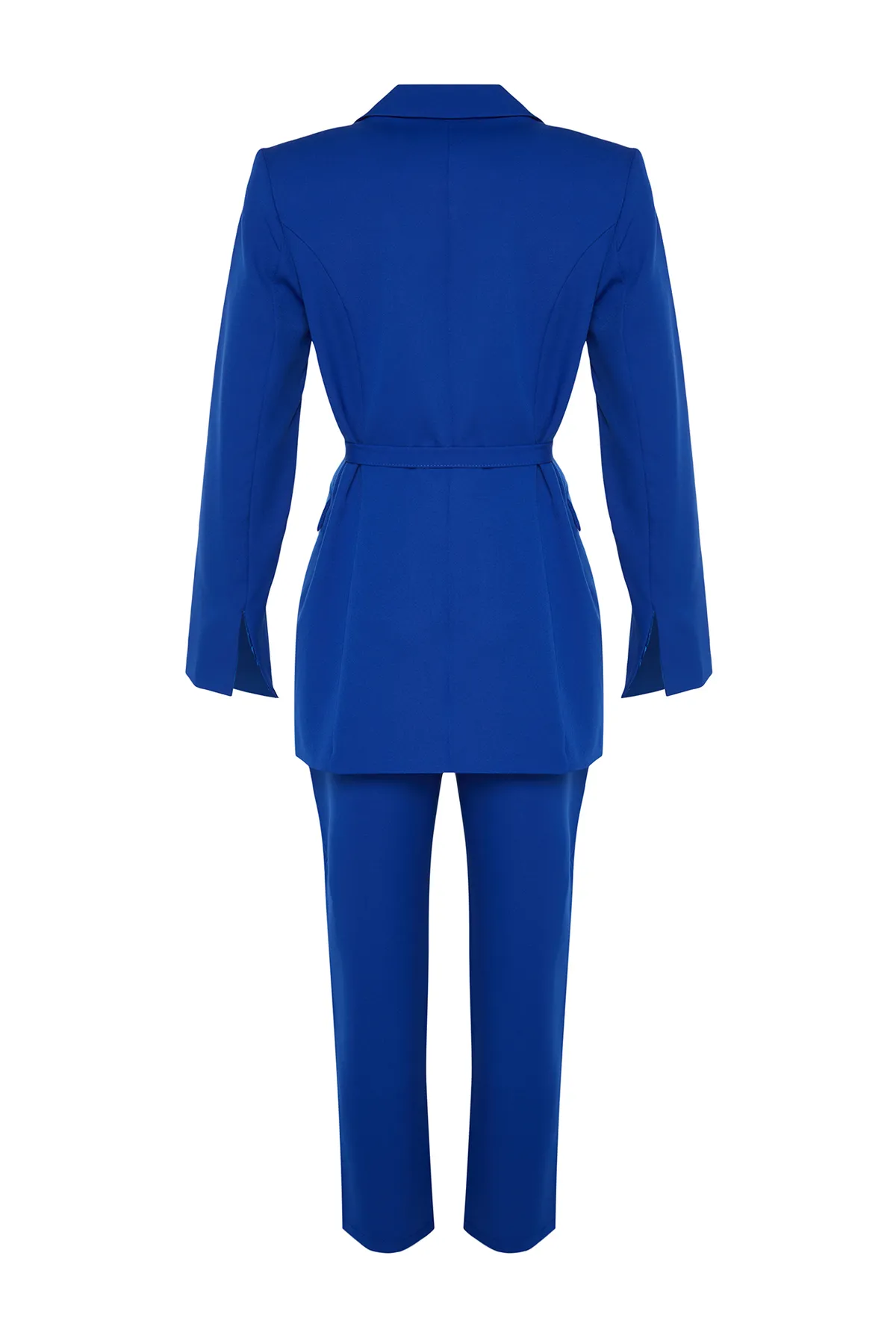 Trendyol Modest  Blauer Anzug aus Crêpe mit Schnürung, detailliertem Futter, Jacke und Hose aus gewebtem Unterteil und Oberteil TCTSS23US00044