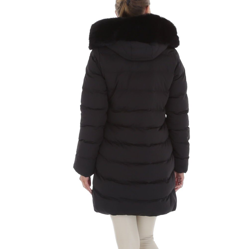 Ital-Design Wintermantel Damen Freizeit Kapuze (abnehmbar) Gefüttert Mantel in Schwarz