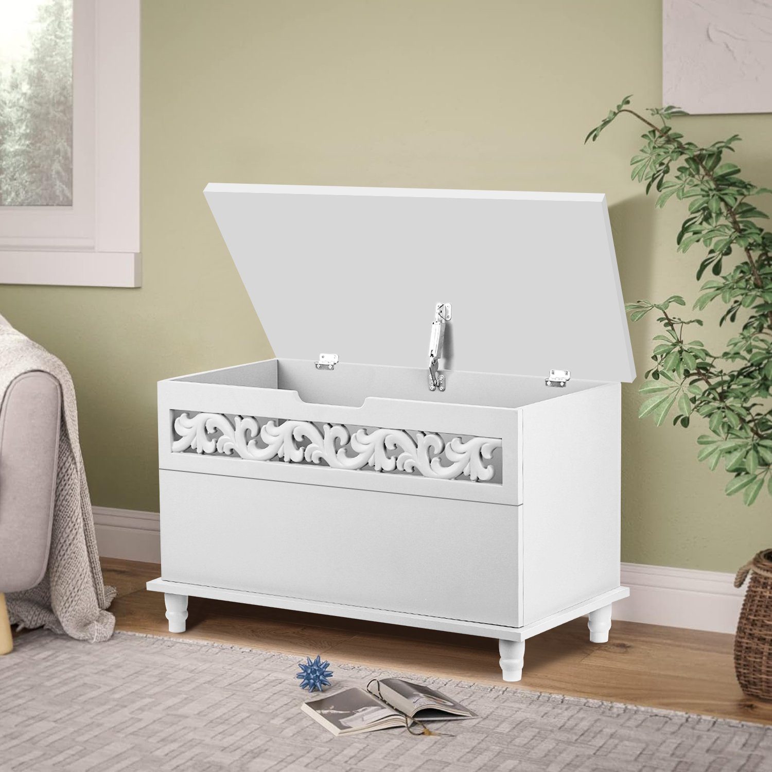 Daynee Truhe Aufbewahrungstruhe,Sitzbank mit Stauraum,Spielzeugtruhe mit Deckel (Gartenbox), Wohnzimmer, Esszimmer, Flur, Schlafzimmer, Badezimmer, 80x40x48cm