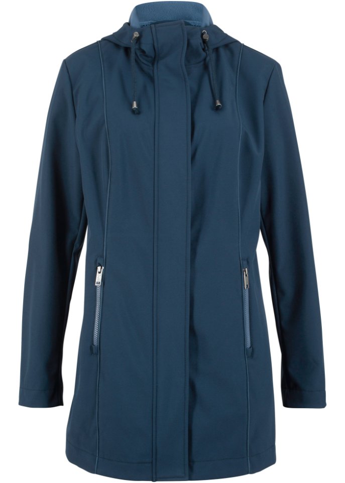 Softshell-Parka mit kontrastfarbenen Nähten, Innenfutter