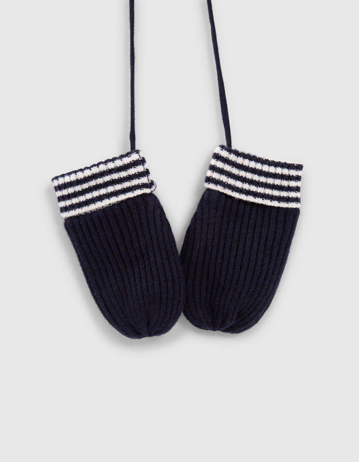 Moufles marine en tricot côtelé bébé garçon