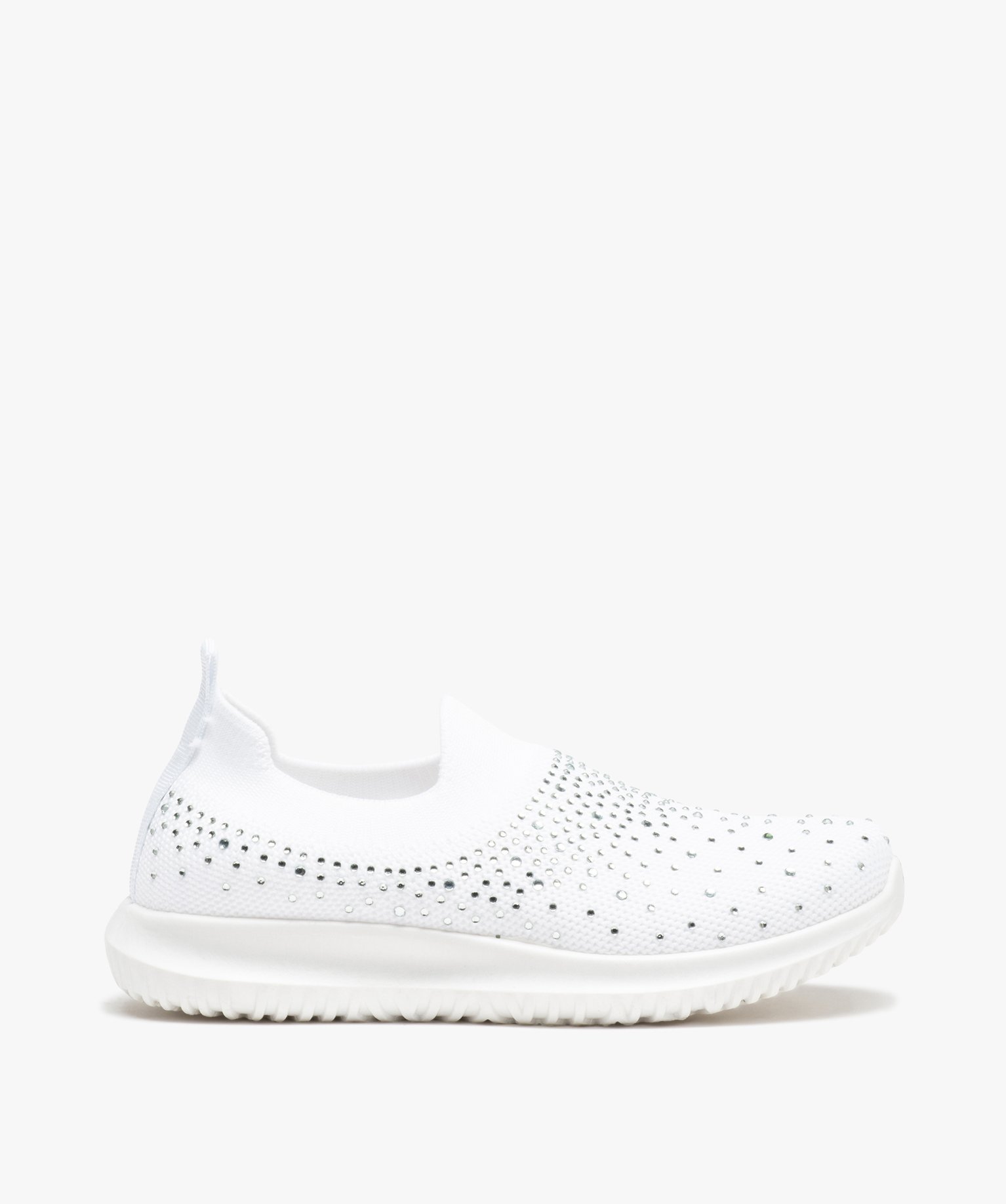 Baskets fille running unies à strass et sans lacets blanc | GEMO