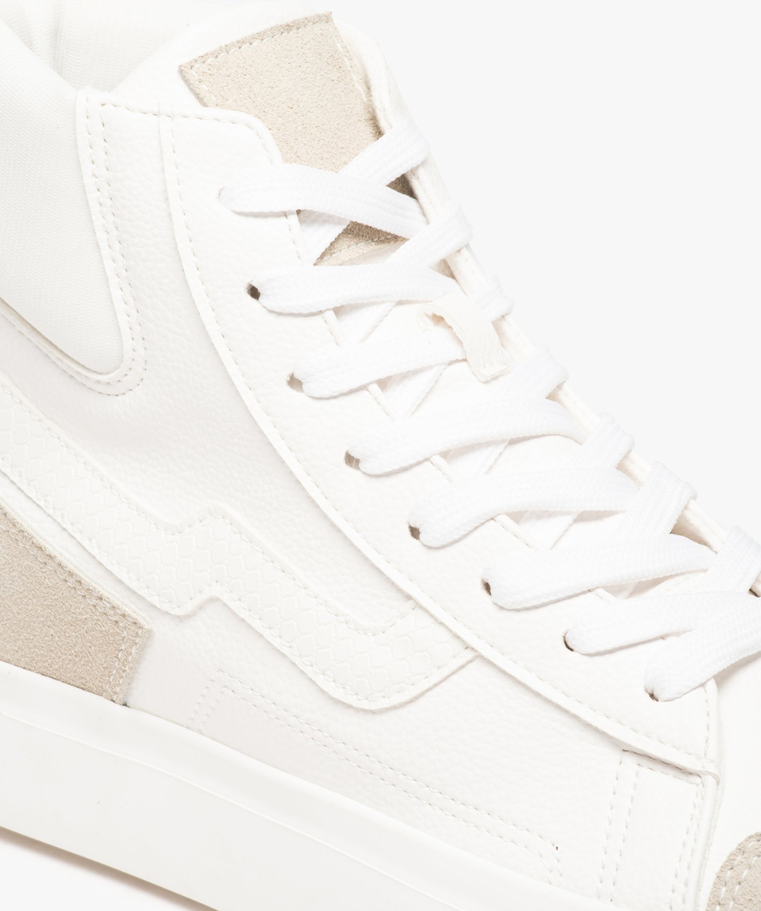 Baskets femme mid-cut bicolores à semelle compensée blanc | GEMO