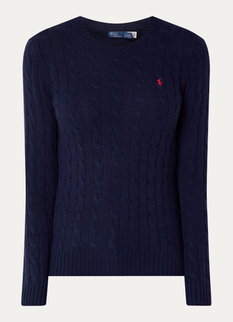Ralph Lauren Julianna cable-knit pullover in cashmere blend with logo embroidery