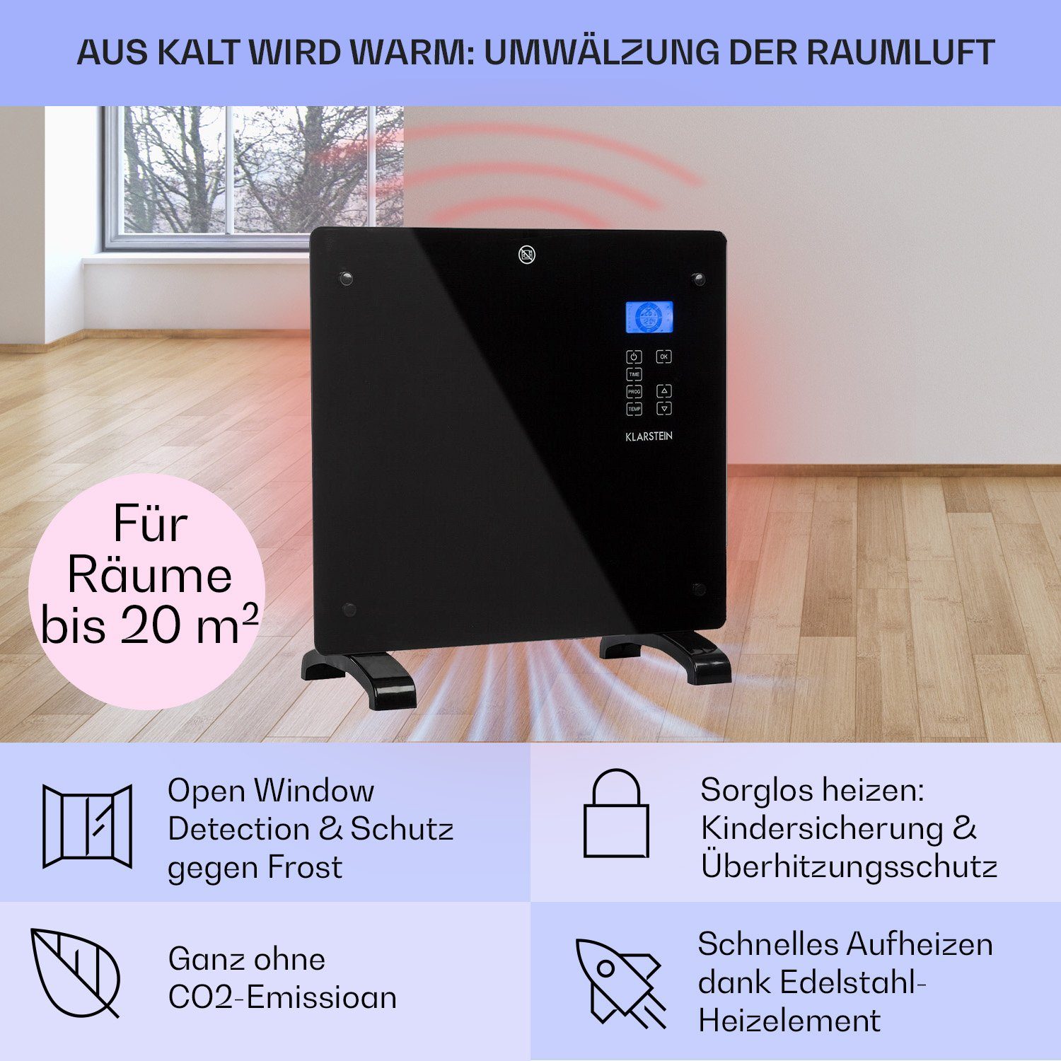 Klarstein Heizstrahler Norderney, 1000 W, Konvektorheizung elektrisch Elektrokoheizung energiesparend Heizkörper