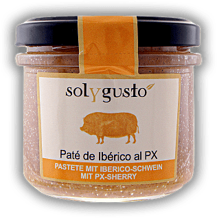 Sol y Gusto Paté de Iberico al PX - Pastete vom Ibérico-Schwein mit Pedro Ximénez Sherry 100g Sol y Gusto Paté de Iberico al PX - Pastete vom Ibérico-Schwein mit Pedro Ximénez Sherry 100g  100	 Gramm