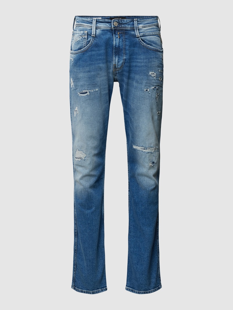 Slim Fit Jeans im Destroyed-Look Modell 'ANBASS' in blau