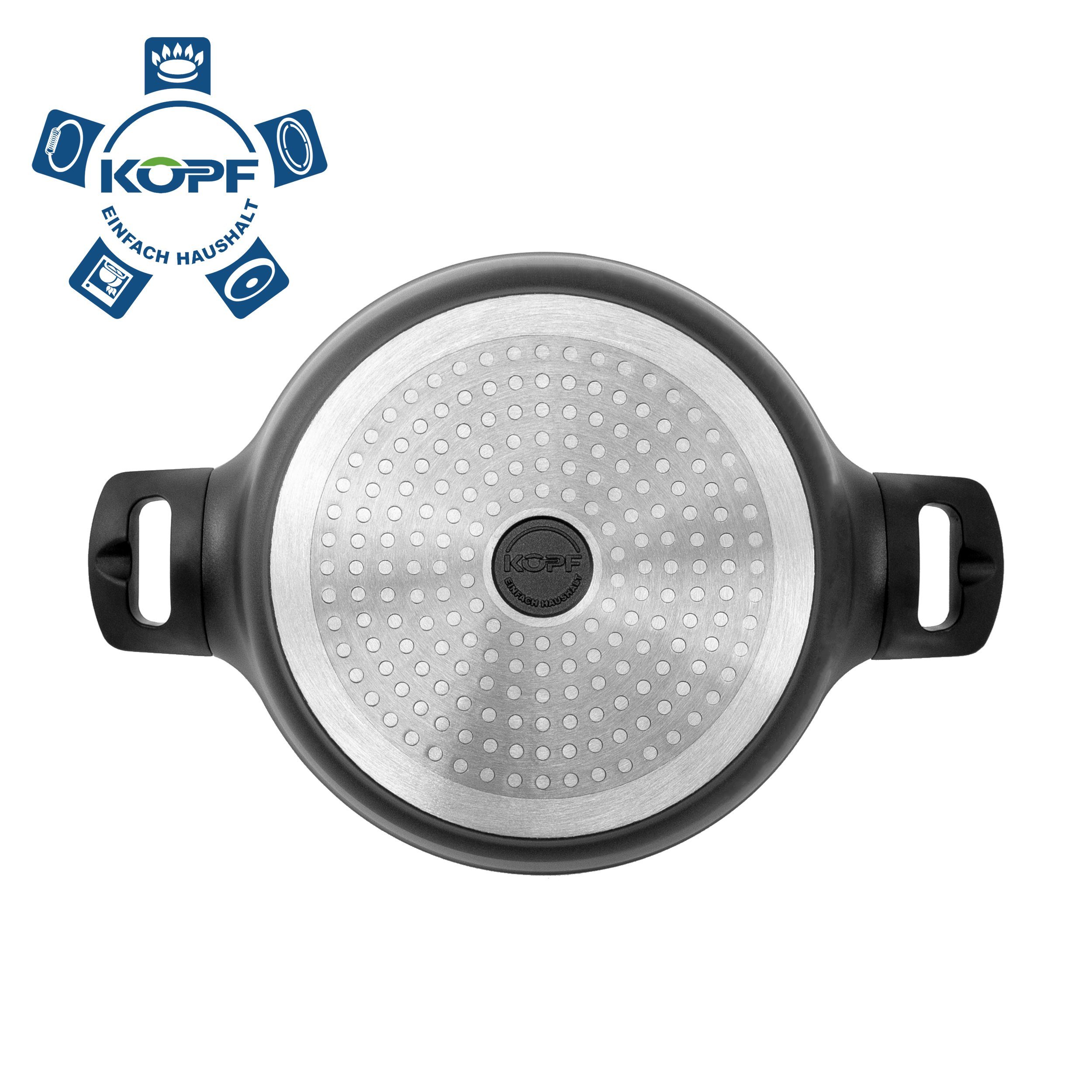 Kopf Topf-Set Thermo Pro, Aluminiumguss (7-tlg), Induktion, Antihaftbeschichtung, 3 Töpfe mit Glasdeckel & 1 Pfanne