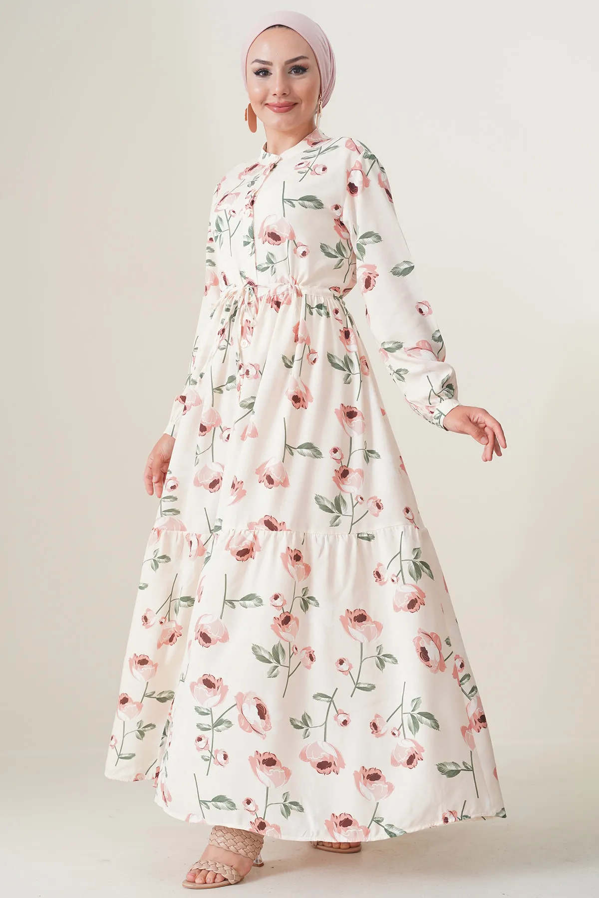 Bigdart  2144 Wunderschönes Hijab-Kleid mit Kragen - A.ekru