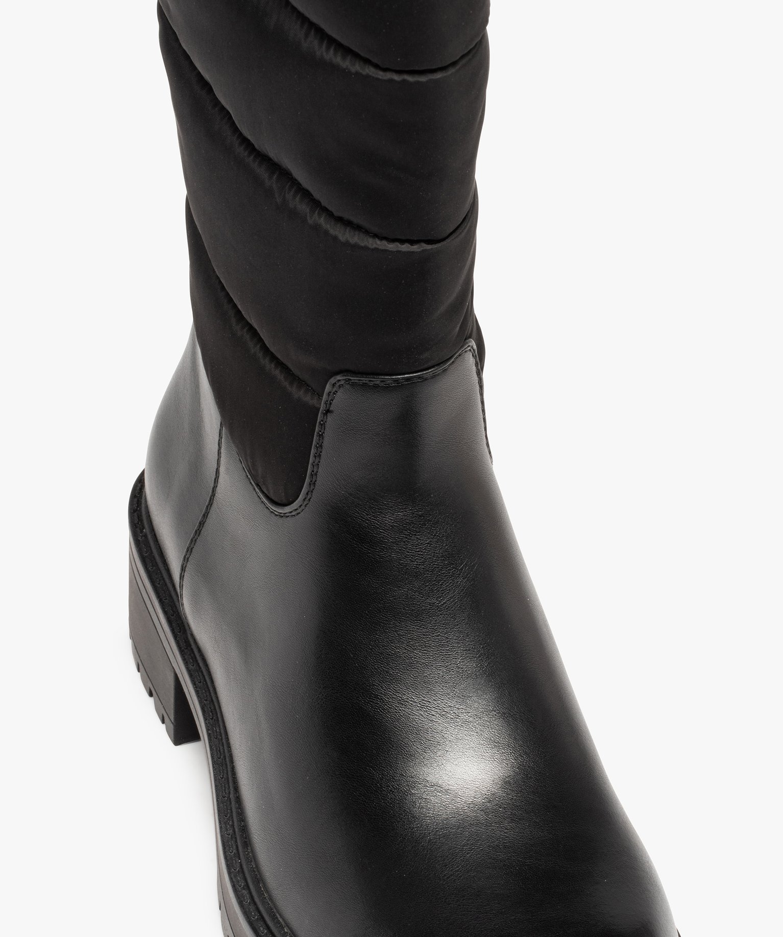 Bottes femme unies à semelle crantée et tige matelassée noir | GEMO