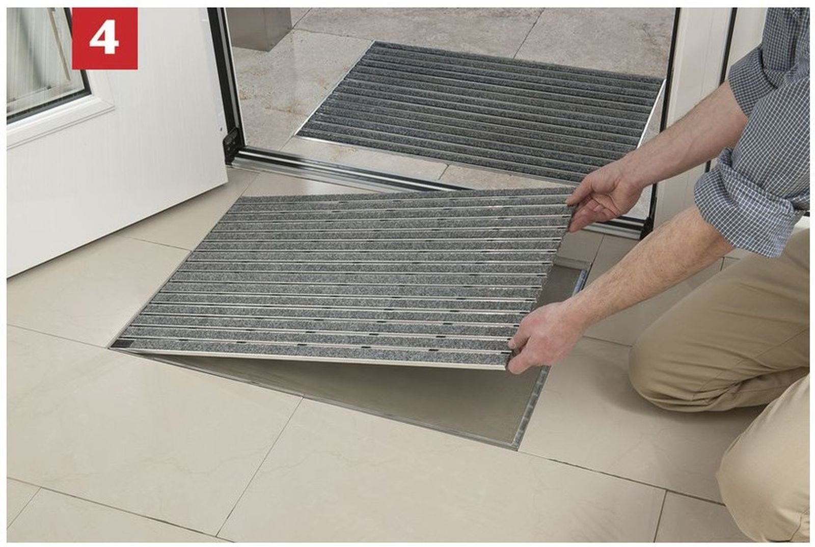 Fußmatte ACO 750x500x12mm Schuhabstreifer Rips hellgrau Fußmatte Türmatte mit ALU Rahmen Eingangsmatte Indoor, ACO Severin Ahlmann GmbH & Co. KG, rechteckig, Höhe: 12 mm, einfache Montage für Selbstbau