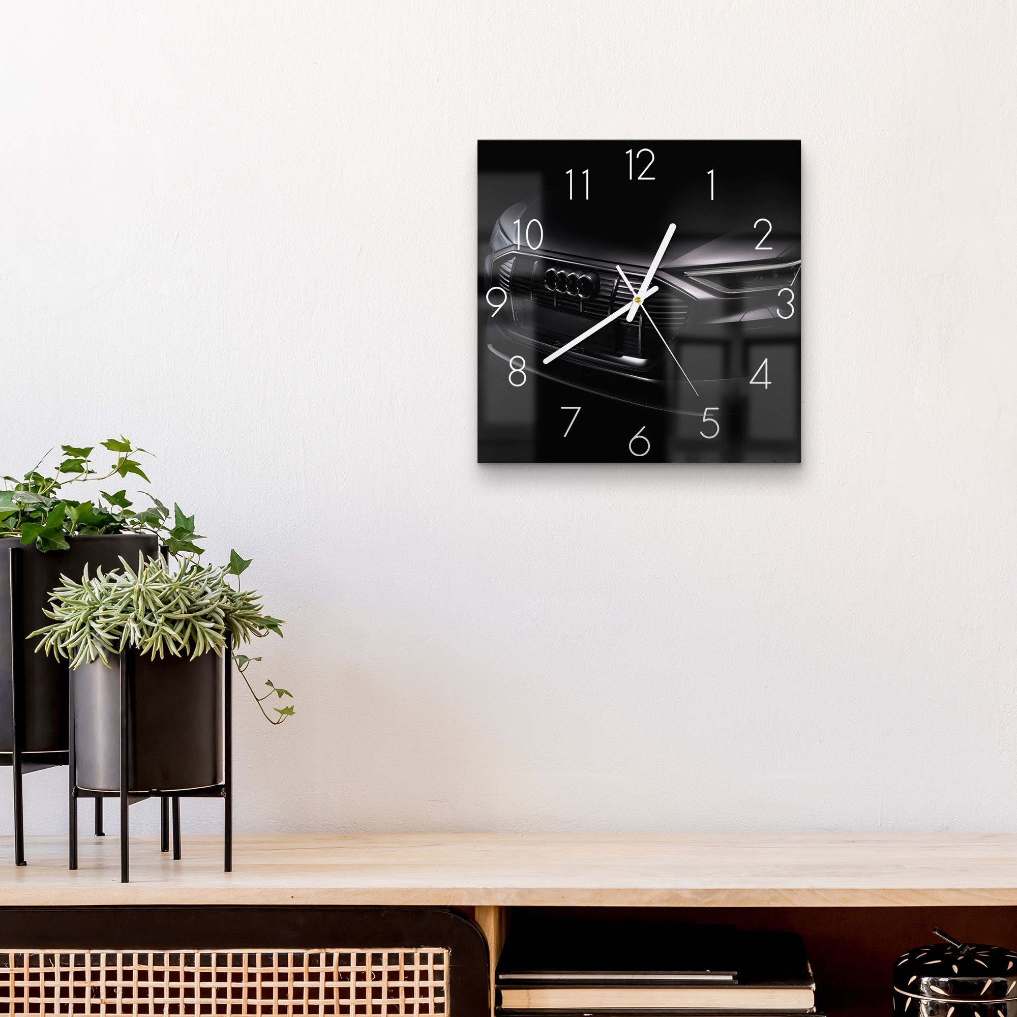 DEQORI Wanduhr 'Audi Frontalaufnahme' (Glas Glasuhr modern Wand Uhr Design Küchenuhr)