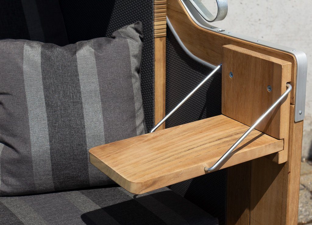Trendyshop365 Strandkorb extra breit, BxTxH: 140,00x80,00x160,00 cm, Halblieger, Ostsee-Modell, (XL 2-Sitzer), Teakholz, komplett fertig montiert, mit 4 Rollen