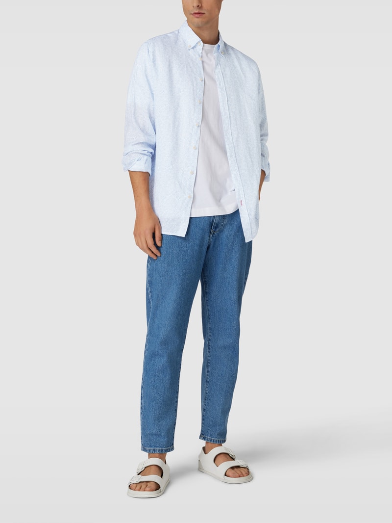 Freizeithemd aus reinem Leinen mit Sportmanschetten in bleu