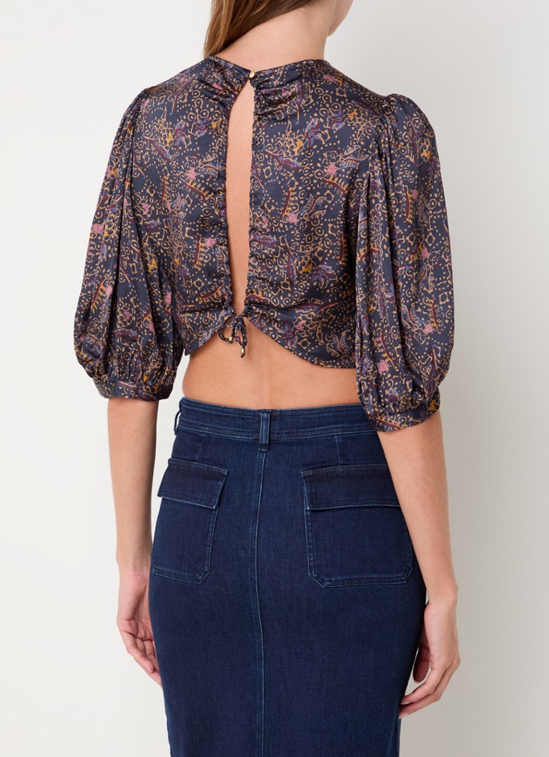Σατέν crop top Sessùn Hamina με στάμπα και άνοιγμα