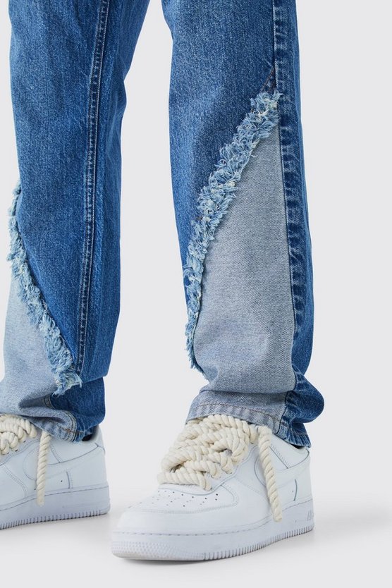 Lockere ausgefranste gespleißte Jeans in Mittelblau