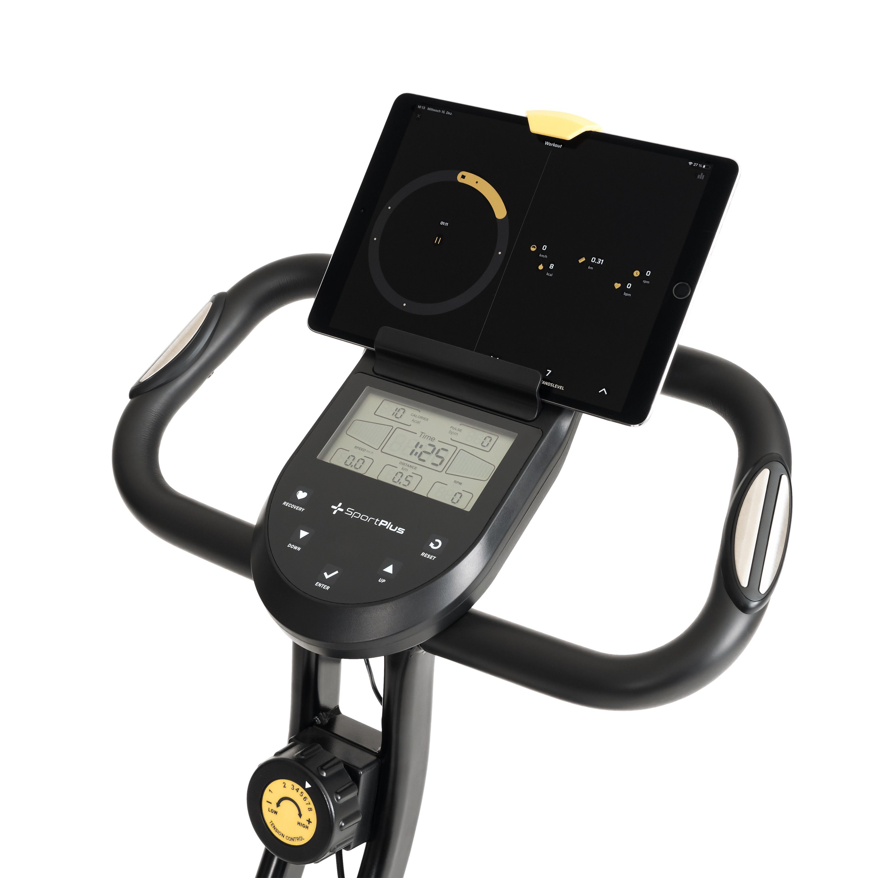 SportPlus Heimtrainer SP-HT-1200-B-iE, Heimtrainer, klappbar für zuhause, X-Bike mit 8 Stufen