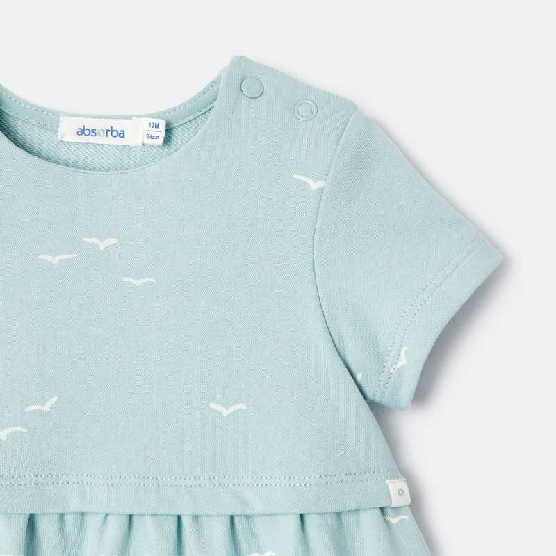Robe à manches courtes en coton turquoise bébé fille Absorba