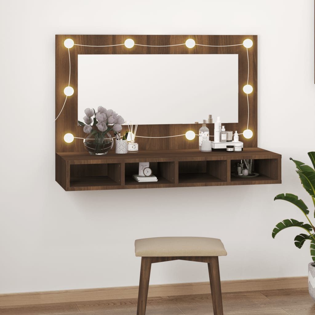 vidaXL Badezimmerspiegelschrank Spiegelschrank mit LED Braun Eiche-Optik 90x31,5x62 cm (1-St)
