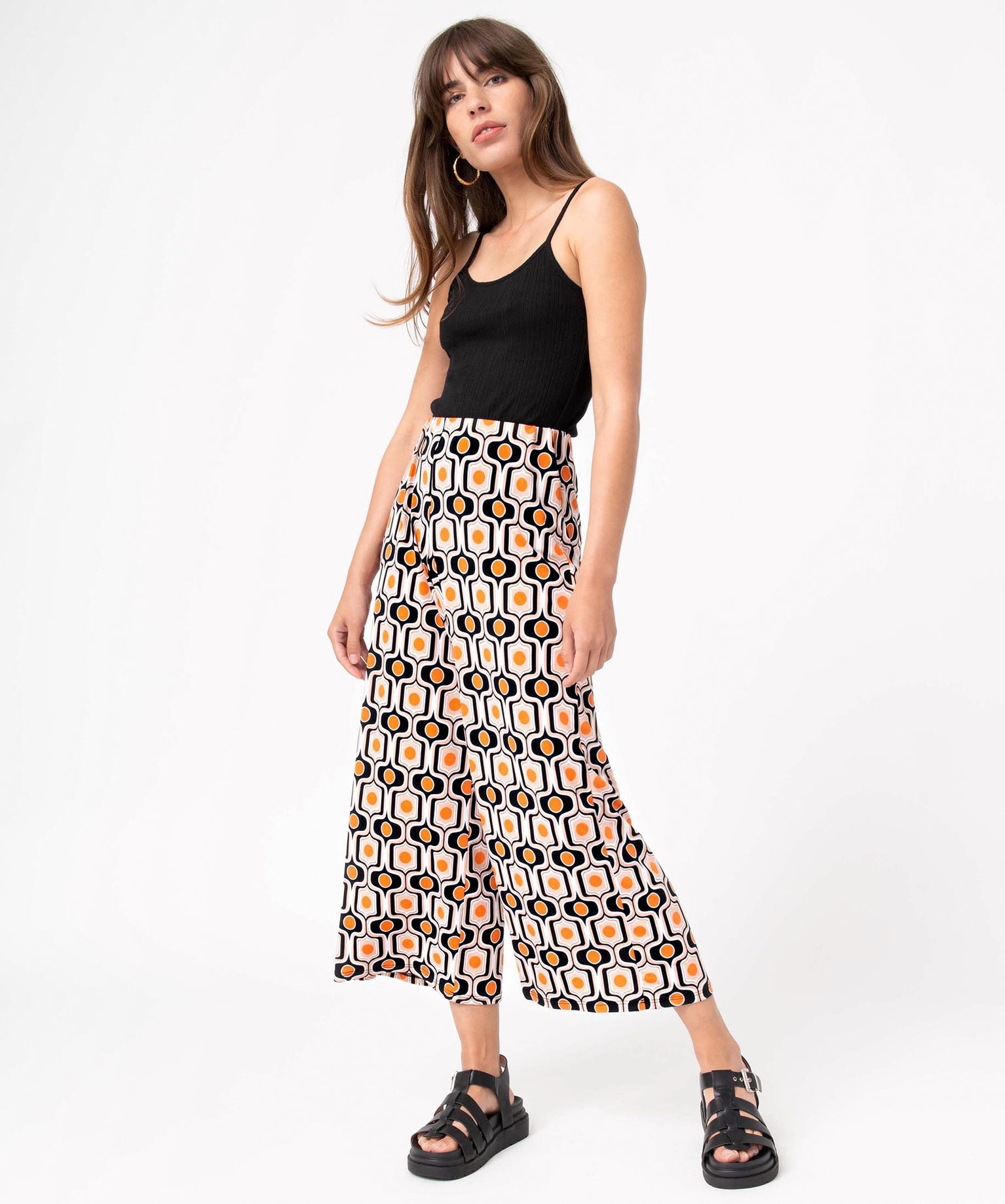 Pantacourt femme imprimé en maille fluide extensible imprime | GEMO